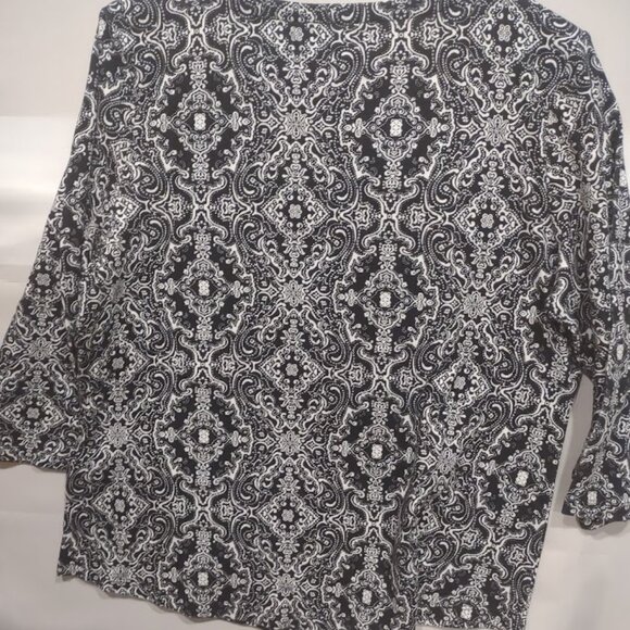 CHARTER CLUB BLACK AND WHITE 3/4 SLEEVE BLOUSE PIMA COTTON WOMEN'S SIZE PL - Picture 4 of 7